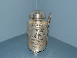 Vintage Nestle Glass Bottle With Sterling Silver Overlay,  Lid And Spoon