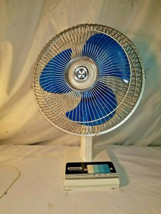 Vintage Panasonic 5 - Way Oscillating F - 1205 Fan Blue Blade Great 12 Inch