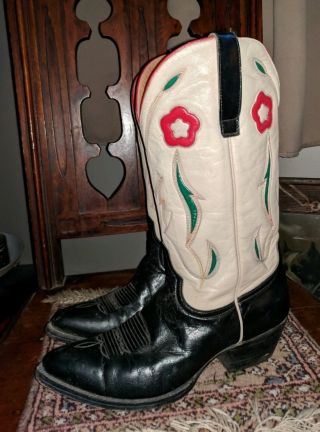 Rare Vintage Stephens Colorado Poppy Leather Cowboy Boots Floral Ladies 8 7.  5 M