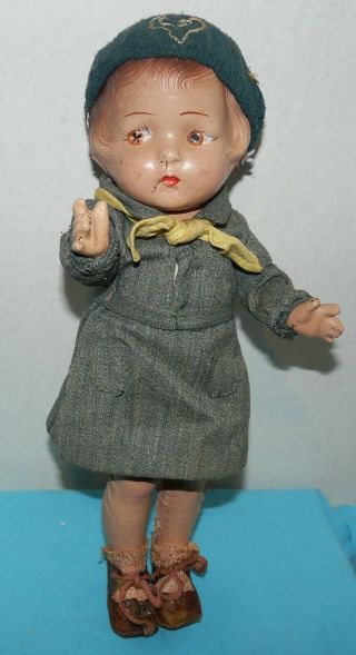 Antique 1920 - 30s Composition Doll 1938 Usa Girl Scout 13 " 5 Jtd Duplicate 1