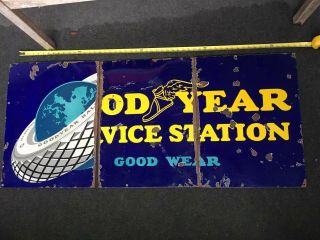 Vintage Good Year Service Station Porcelain Oil & Gas Goodyear Sign Advertising
