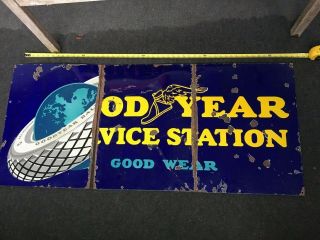 Vintage Good Year Service Station Porcelain Oil & Gas Goodyear Sign Advertising 2