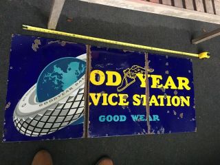 Vintage Good Year Service Station Porcelain Oil & Gas Goodyear Sign Advertising 3