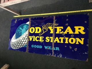 Vintage Good Year Service Station Porcelain Oil & Gas Goodyear Sign Advertising 4