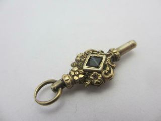 15k 15ct Gold Watch Key Pendant Antique Victorian Chalcedony & Bnaded Agate K321