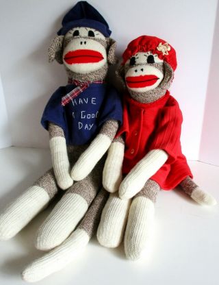Vintage Sock Monkey Doll Boy Girl Couple Handmade 70/80 