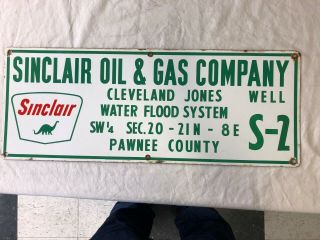 Vintage Sinclair Oil Company Porcelain Oil Well Lease Sign For Pawnee County