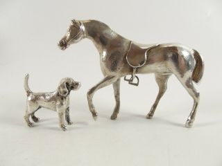 Miniature Solid Silver Hound / Dog & White Metal Horse Ref 231/8