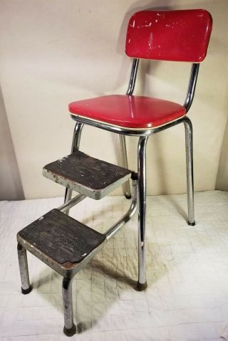 Vintage 1950s Magic Step Folding Kitchen Pantry Farm Stool - Red - Cool