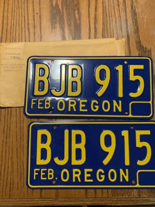 2 Vintage Oregon License Plate Yellow On Blue Mid 1970’s