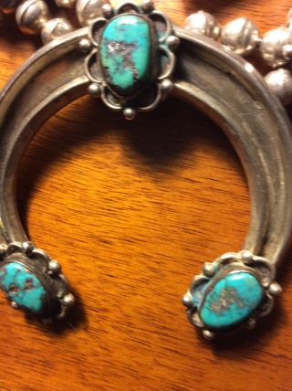 Vintage Antique Navajo Sterling Silver Turquoise Squash Blossom Necklace 12