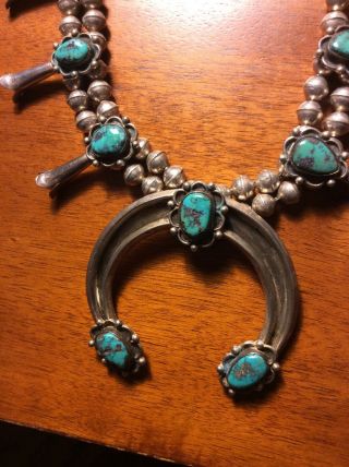 Vintage Antique Navajo Sterling Silver Turquoise Squash Blossom Necklace 3