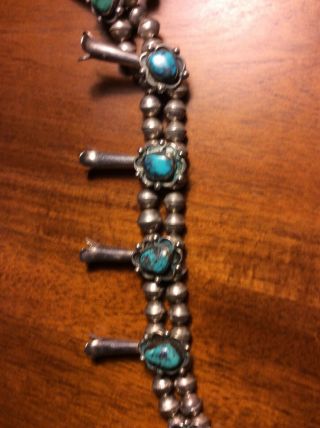 Vintage Antique Navajo Sterling Silver Turquoise Squash Blossom Necklace 5