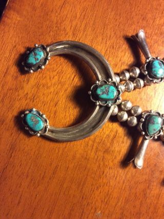 Vintage Antique Navajo Sterling Silver Turquoise Squash Blossom Necklace 7