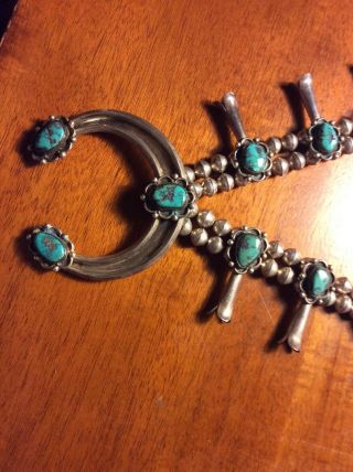 Vintage Antique Navajo Sterling Silver Turquoise Squash Blossom Necklace 8