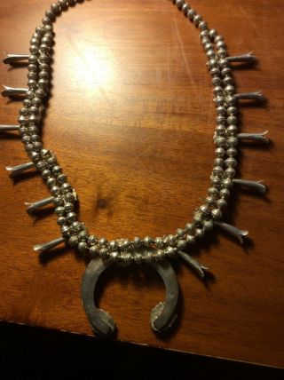 Vintage Antique Navajo Sterling Silver Turquoise Squash Blossom Necklace 9