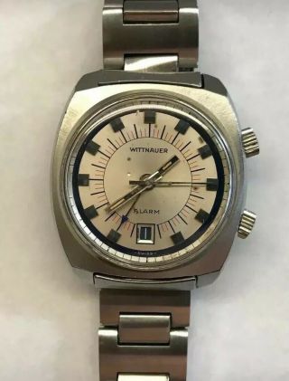 Vintage Wittnauer Alarm Watch Alarm On Steel Bracelet