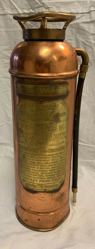 Antique Vintage " Standard " Miller Peerless Copper Brass Fire Extinguisher