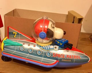 Rare 1960 Robot Tin Space Snoopy Patrol Battery Operated Antique Boxed Toy 9