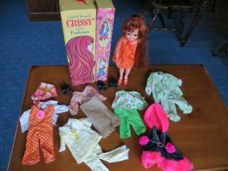Vintage 1969 Crissy Doll With Case,  Shoes,  6 Outfits And A Winter Hooded Cape