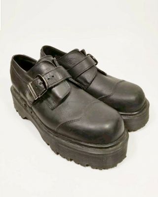 Vintage Doc Dr Martens Black Leather Double Platform Shoes Womens Us 9 Mens 8