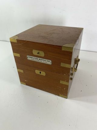 Vintage Hamilton Watch Co.  Chronometer Wood Box Case Only W/ Brass Gimble Parts