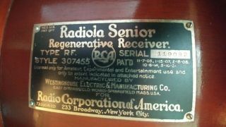 Vtg RCA Radiola Senior Tube Radio Westinghouse Regenerative Receiver Wood Case 6