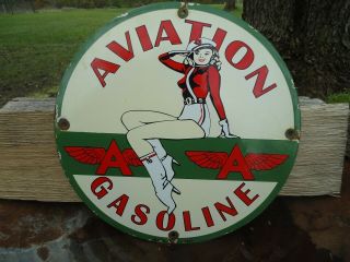 Vintage Dated 1931 Flying A Aviation Gasoline Porcelain Gas Pump Sign