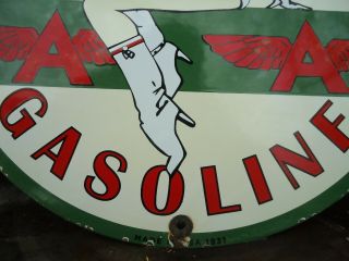 VINTAGE DATED 1931 FLYING A AVIATION GASOLINE PORCELAIN GAS PUMP SIGN 2