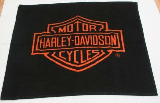 Vintage Harley - Davidson Polyester Throw Blanket Black Orange 1970s 53 " X 46 "