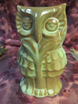 Vintage Frankoma Pottery - 6 3/4 Inch Owl - Prairie Green Figurine -
