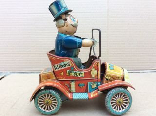 Vtg Japan Wind Up Tin Litho Toy Grandpa’s Car,  Yonezawa Antique Japanese Toy 2