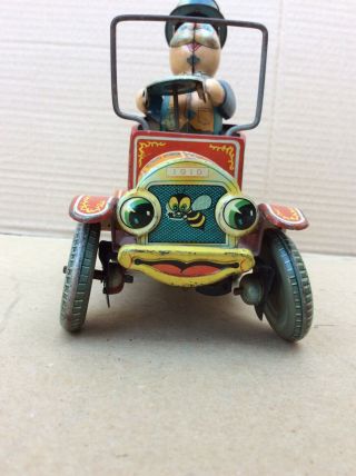 Vtg Japan Wind Up Tin Litho Toy Grandpa’s Car,  Yonezawa Antique Japanese Toy 3