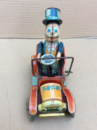 Vtg Japan Wind Up Tin Litho Toy Grandpa’s Car,  Yonezawa Antique Japanese Toy 4
