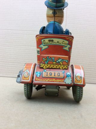 Vtg Japan Wind Up Tin Litho Toy Grandpa’s Car,  Yonezawa Antique Japanese Toy 5