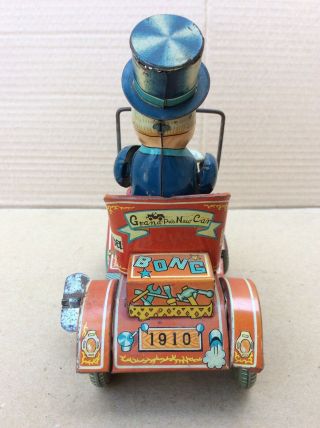 Vtg Japan Wind Up Tin Litho Toy Grandpa’s Car,  Yonezawa Antique Japanese Toy 6