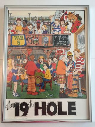 John Holladay Framed 16x12” Print Poster The 19 Th Hole Bar Pub Vintage 80 - 90