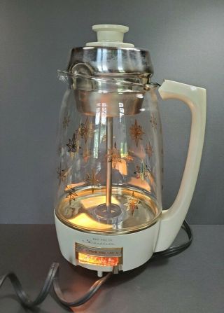 Vintage Proctor Silex Glass Percolator Light - Up Atomic Starburst Coffee Pot Euc