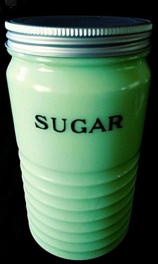 Vintage Jadeite Ribbed Sugar Canister With Lid