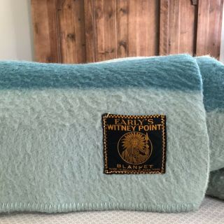 Vintage Earlys Witney Point Pure Wool Blanket Aqua Blue England 73 X 85
