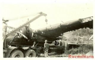 Org.  Photo: Us Troops Recovering Abandoned Japanese G3m Bomber On Airfield