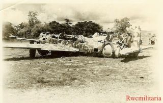 Org.  Photo: Us Troops W/ Camo Japanese Ki - 45 Heavy Fighter; Philippines 1945
