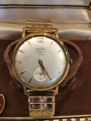 Vintage Men ' s ENICAR 17 jewel automatic,  Swiss.  case & store receipt 3