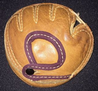 rare 1920 ' s D&M SALESMAN SAMPLE Leather BASEBALL MITT / GLOVE (Catchers) w/ Logo 2