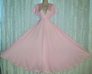 Vtg Pink Miss Elaine Silky Soft Full Sweep Nylon Nightgown Gown Negligee Large