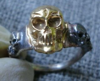 Museum Antique Georgian Victorian Memento Mori Skull Gold Silver Ring Huge Heavy