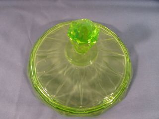 Vintage Green Vaseline Glass Covered Candy Dish 4