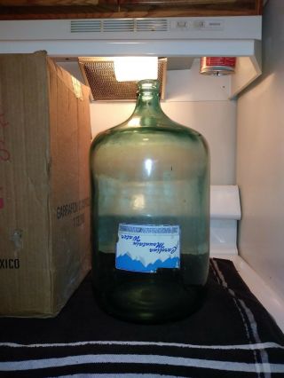 Vintage 5 Gallon Blue Glass Carolina Mountain Water Bottle With Lable On & Box