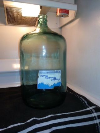 Vintage 5 Gallon Blue Glass Carolina mountain Water bottle with lable on & box 2