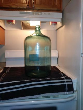 Vintage 5 Gallon Blue Glass Carolina mountain Water bottle with lable on & box 3